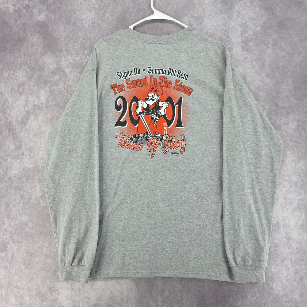 Vintage 2001 OSU Sigma Nu Gamma Phi Beta Long Sleeve T-Shirt Anvil Gray Large